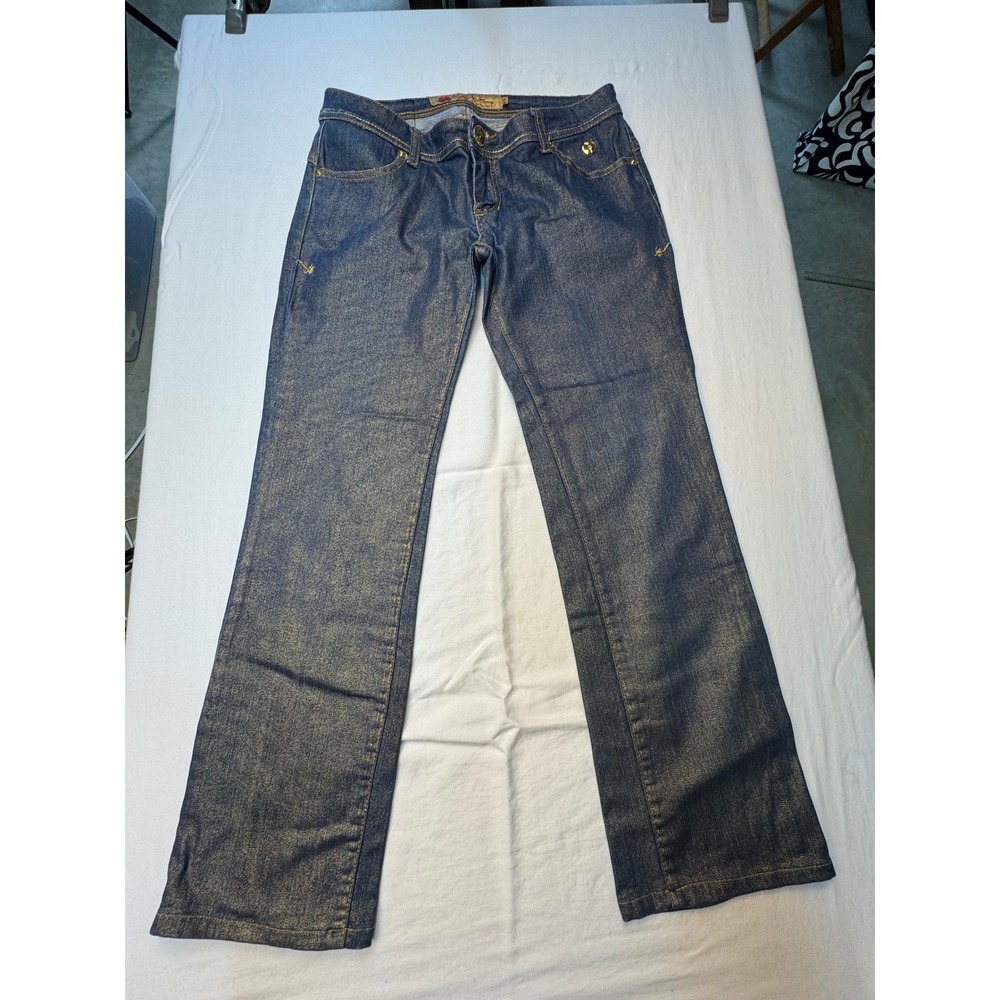 Apple Bottoms Gold Shimmer Metallic Dark Wash Straight Leg Jeans Womens 11/12